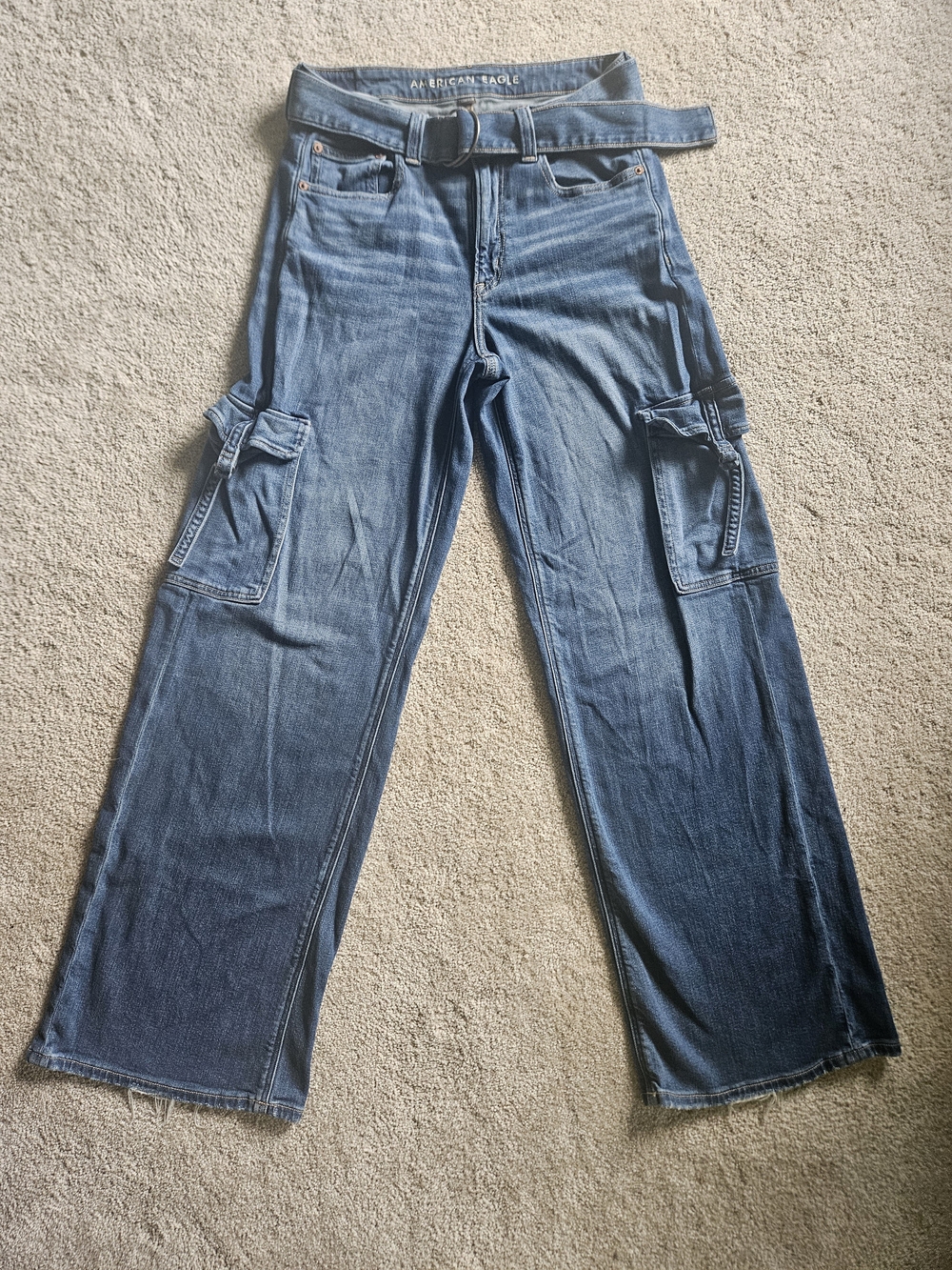 American Eagle Dreamy Drape Cargo Jeans Wide Leg Belted Style 9369375780 Size 6